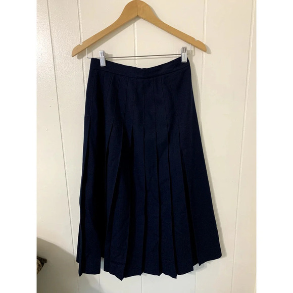 Talbots Wrap Skirt Size 6 100% Wool Navy Pleated Fringe Preppy Academia - Picture 2 of 9